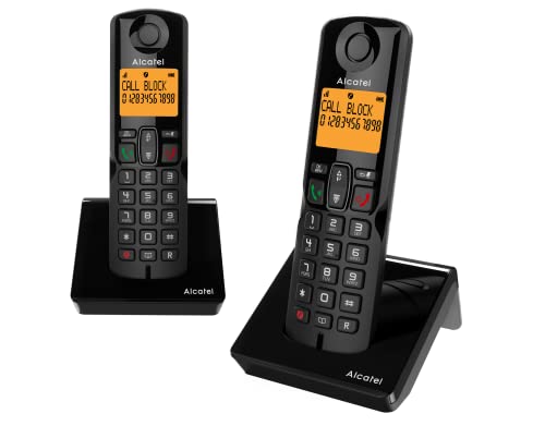 Alcatel S280 Duo Nero Telefono Cordless Dect Con 2 Portatili, Blocco Chiamate Indesiderate, Ampio Display Retroilluminato, Vivavoce, 3 Tasti Di Memori