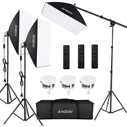 Andoer Fotografie Licht Kit Softbox-Beleuchtungsset 3 Packung, Mit 85 W 2800K-5700K Zweifarbige Dimmbare Led Lampen, Fernbedienungen Und Lampenständer