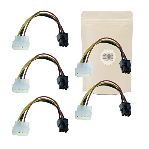 5X Adattatore Cavo Molex - Presa 4 Poli Maschio Verso Presa 6 Poli Femmina - Cavo Pci Express18Cm - Spina Di Alimentazione Per Scheda Grafica - 4 Pin 
