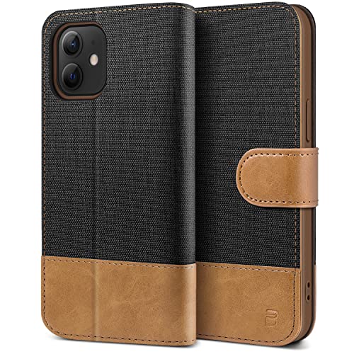 Bez Cover Iphone 12 Mini, Custodia Per Portafoglio Iphone 12 Mini Protettiva In Tela E Pu Pelle Portafoglio Flip Cover Con Chiusura Magnetica, Nero