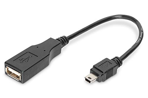 Digitus Ak-300310-002-S, Cavo Adattatore Usb 2.0 Otg, Connettori Mini Usb"B" Maschio - Usb"A" Femmina, 20 Cm, Nero