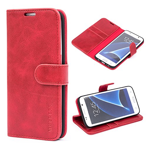 Mulbess Custodia Per Samsung Galaxy S7 Edge, Cover Cellulare, Tasca Slot Carta, Supporto Stand, Magnetica Chiusura, Vintage Vino Rosso