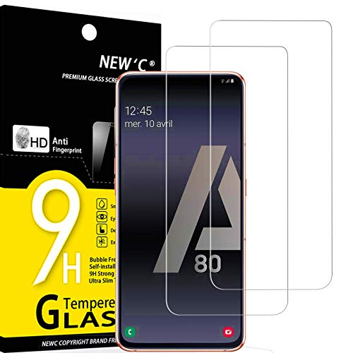 New'C 2 Pezzi, Vetro Temperato Per Samsung Galaxy A80, Galaxy A90, Pellicola Prottetiva Anti Graffio, Anti-Impronte, Senza Bolle, Durezza 9H, 0,33Mm U