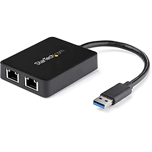 Startech.Com Adattatore Usb Ethernet Doppia Porta Rj45, Convertitore Usb 3.0 A Ethernet 10/100/1000 Mbps, Porta Usb 3.0 Pass-Through Integrata, Dongle
