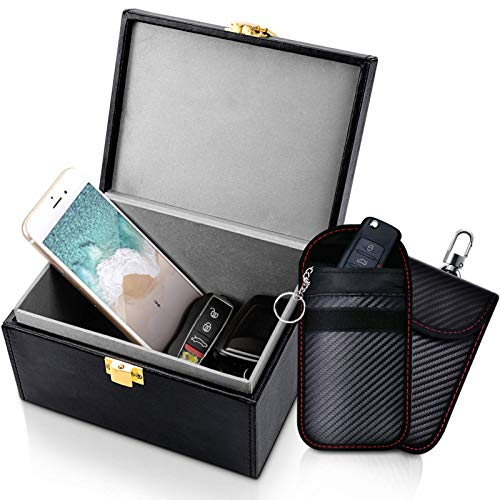Samfolk Keyless Schermatura Custodia Kit Con Blocco Segnale,Faraday Anticlonazione Box And 2 Pezzi Faraday Bag,Materiale Di Schermatura A Doppio Strat