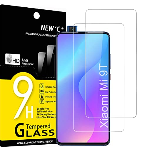 New'C 2 Pezzi, Vetro Temperato Per Xiaomi Mi 9T, Xiaomi Mi 9T Pro, Pellicola Prottetiva Anti Graffio, Anti-Impronte, Senza Bolle, Durezza 9H, 0,33Mm U