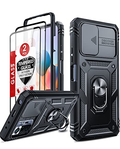 Leyi Cover Per Xiaomi Redmi Note 10 Pro/Note 10 Pro Max Con Vetro Temperato [2 Pack],Custodia Con Protezione Fotocamera [Slidable] Antiurto Grado Mili