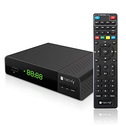 Techly 360998 Decoder Ricevitore Digitale Terrestre Dvb-T/T2 H.265 Hevc 10Bit Con Display E Telecomando Universale 2 In 1 Nero