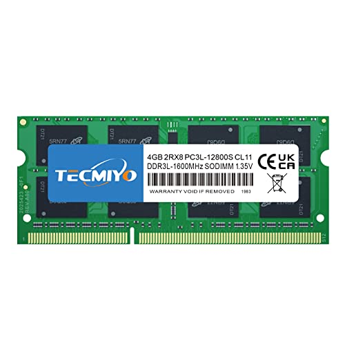 Tecmiyo 4Gb Kit Ddr3/Ddr3L 1600Mhz Sodimm Ram Pc3L / Pc3-12800S Pc3L / Pc3-12800 1.35V / 1.5V Cl11 240 Pin 2Rx8 Dual Rank Non-Ecc Unbuffered Computer