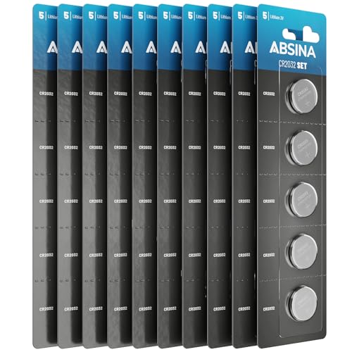 Absina 50X Batteria Cr2032 3V - Pile Cr2032 A Prova Di Perdite, Resistenti E Longevoli - Batterie Cr2032, Cr 2032 Batteria, Batterie 2032 A Bottone, P