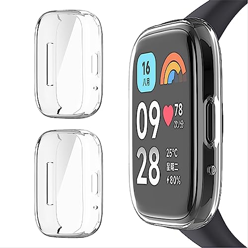 Giopuey [2 Pezzi Cover Per Xiaomi Redmi Watch 3 Active, Soft Tpu, Shock Resistant, Xiaomi Redmi Watch 3 Active Custodia - Transparent+Transparent