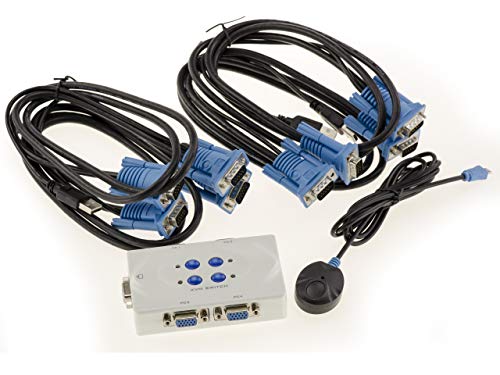 Kalea-Informatique Scatola Di Condivisione Kvm Switch Per 4 Pc. Monitor Vga, Tastiera E Mouse Usb, Con Telecomando E Cavi Kvm In Dotazione.