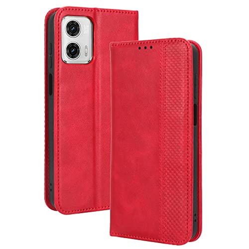 Woburn Leather Folio Cover Per Motorola Moto G53 5G, Custodia In Pelle Pu Magnetica Libro Flip Portafoglio Con [Funzione Stand]. Rosso