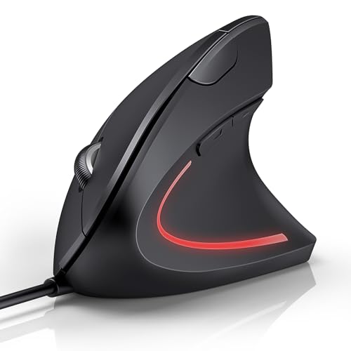 Tecknet Mouse Verticale Cablato, 6400 Dpi Mouse Ergonomico Con Filo, Protezione Del Polso, Cavo Usb 1,5 M, Mouse Silenzioso Con 6 Pulsanti Per Pc, Lap