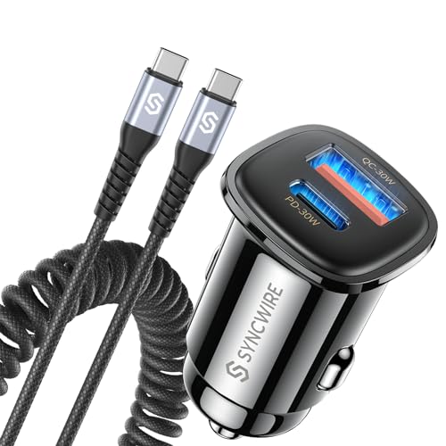 Syncwire Caricabatterie Auto Usb C Pd 30W +Qc 30W Fast Presa Accendisigari Caricatore Da Auto Usb Con Cavo Di Tipo C Compatibile With Iphone Samsung