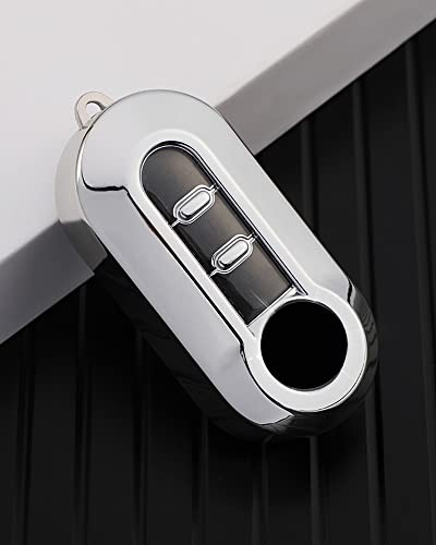 Siluohake Cover Chiave Fiat In Tpu Guscio Per Chiavi Auto Cover Chiavi Auto Per Fiat Panda Punto 500 Bravo Custodia Coprichiave (Silver)