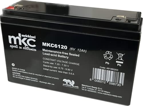 Batteria Al Piombo Ricaricabile 6V 12Ah Terminale Faston 4.8Mm Mkc6120 Melchioni