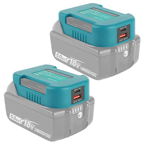 Quperr 2 Pack Adattatore Batteria, Compatibile Con Makita 18V Batteria Agli Ioni Di Litio Adattatore Caricatore Telefono Usb Doppio Con Ricarica Veloc