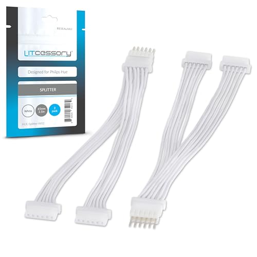 Litcessory Splitter Per Philips Hue Lightstrip Plus (2 Pezzi, Bianco - Micro 6-Pin V4)