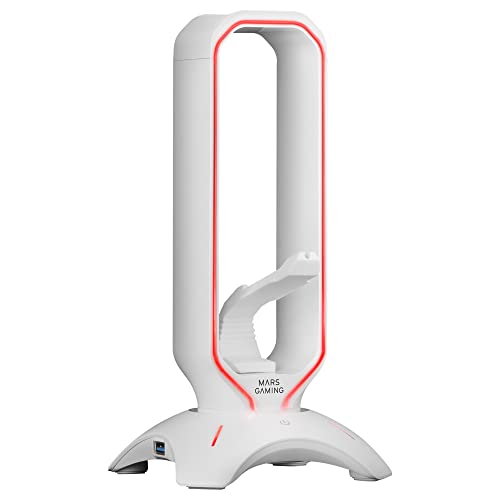 Marsgaming Mhhprow, Supporto Per Cuffie Gamer Con Hub 2Xusb+Bungee Mouse, Bianco