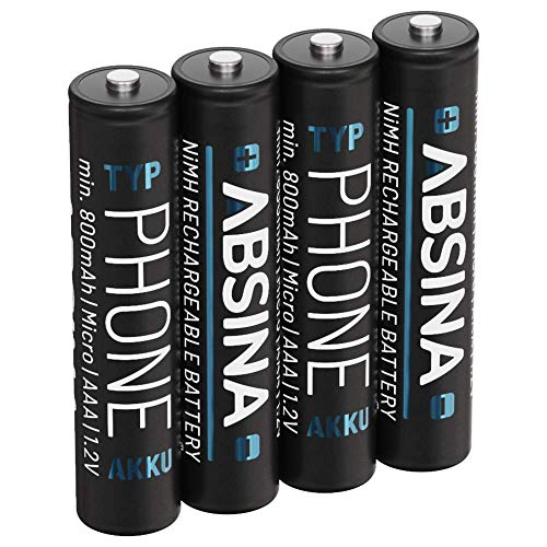 Absina 4X Batterie Ricaricabili Aaa Per Telefono 800 Mah - Pile Ricaricabili Aaa Nimh Da 1,2V - Batterie Aaa Ricaricabili Per Telefono Cordless - Mini