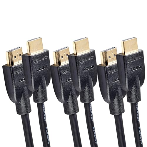 Amazon Basics Cavo Hdmi 2.0 Ad Alta Velocità, Supporta Ethernet, 3D, Video 4K E Arc, 1.8 M, Confezione Da 3 (Standard Più Recente), Nero