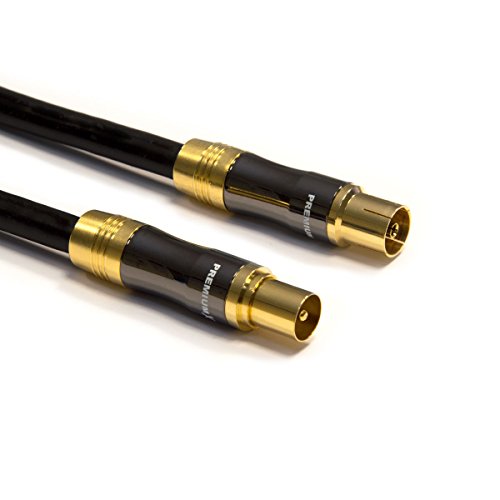 Premiumx Cavo Antenna Tv Gold-Line 2M Nero - Cavo Coassiale In Rame Ad Alta Efficienza, Da Connettore Iec A Presa, Ideale Per Hdtv 4K, Schermatura 135