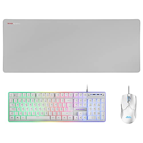 Mars Gaming Mcpxwpt, Combo H-Mech Frgb Tastiera, Ultralight Mouse 10000Dpi & Xxl Mousepad, Nero, Lingua Portoghese