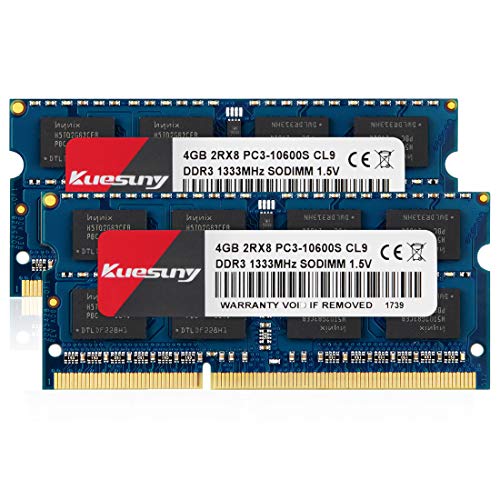 Kuesuny 8Gb Kit (2X4Gb) Ddr3 1333Mhz Sodimm Ram Pc3-10600 Pc3-10600S 1.5V Cl9 204 Pin 2Rx8 Dual Rank Non-Ecc Unbuffered Memory Ram Ideale Per Notebook