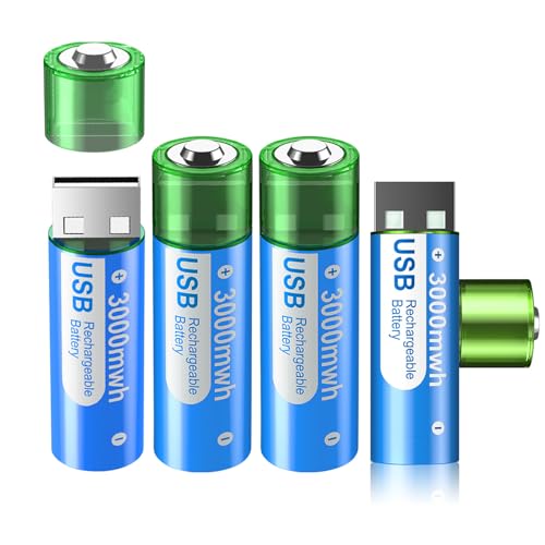 Batterie Ricaricabili Usb Aa 3000 Mwh - 4 Batteria 1.5V Agli Ioni Di Litio Aa Ricaricabile Usb Ad Alta Capacità, Ricarica Rapida In 1.5 Ore, Ciclo Di