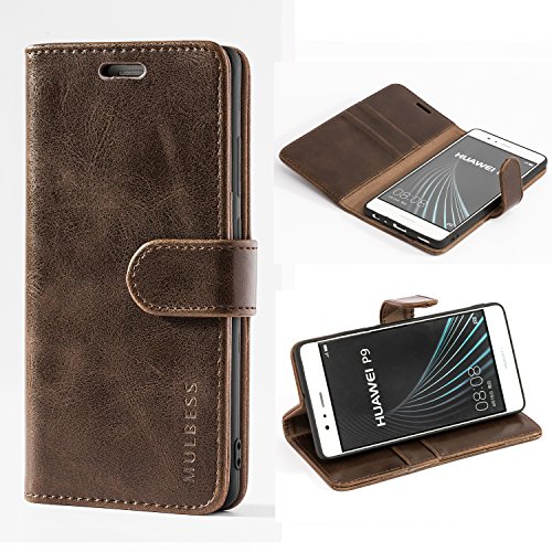 Mulbess Cover Per Huawei P9, Custodia Pelle Con Magnetica Per Huawei P9 [Vinatge Case], Caffè Marrone