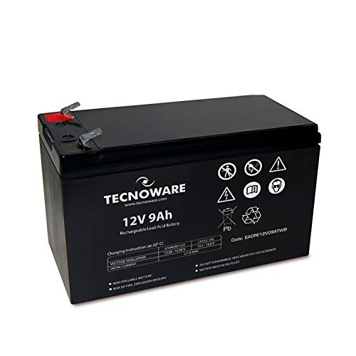 Tecnoware Batteria Ermetica Al Piombo 12 V Capacità 9 Ah, Per Ups, Sistemi Di Videosorveglianza E Allarme, Attacco Faston 6.3 Mm, Dimensioni 15.1 X 9.