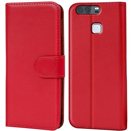 Verco Custodia Per Huawei P9, Case Per P9 Cover Pu Pelle Portafoglio Protettiva, Rosso