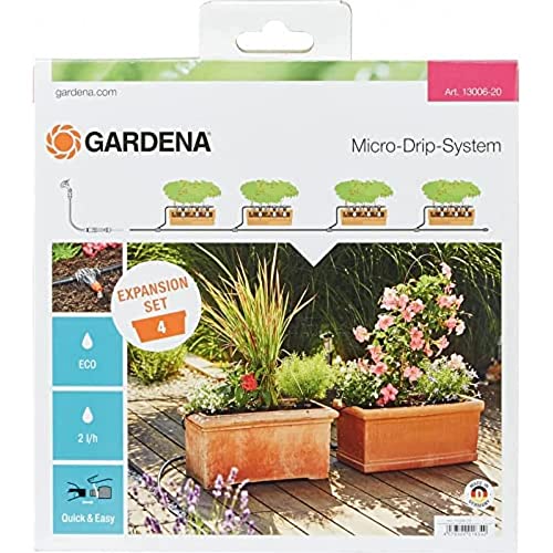 Gardena Set Di Prolunghe Per Piantine: Il Sistema Di Irrigazione Per Balconi Estende I Tuoi Set Micro-Drip-Start Per Piantare Vasi M Di 4 Trogoli (130