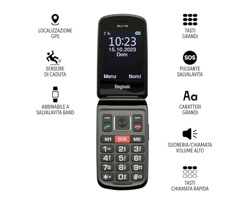 Beghelli Salvalavita Phone Slv19, Cellulare Gsm Con Tasto Di Chiamata Rapida Di Soccorso, Semplice Da Usare, Con Caricabatterie Incluso, Ideale Per An