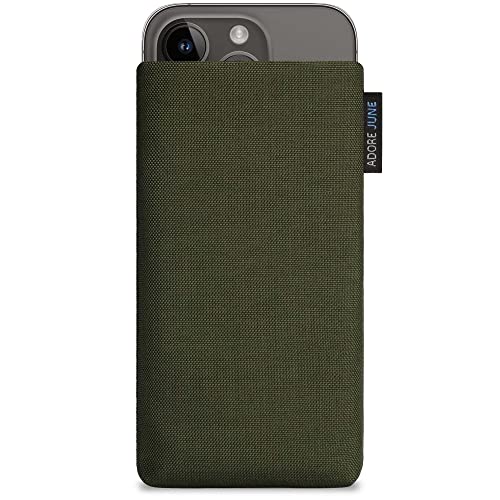 Adore June Classic Verde-Oliva Custodia Compatibile Con Iphone 15 14 / Iphone 15 14 Pro, Tessuto Resistente Con Display Di Pulizia Effetto