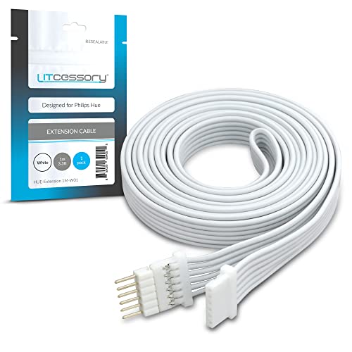 Litcessory Cavo Di Prolunga Per Philips Hue Lightstrip Plus (1M, 1 Pezzo, Bianco - Micro 6-Pin V4)