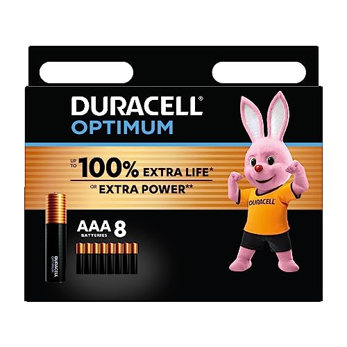 Duracell Batterie Optimumaaa(Pacco Da 8)-Alcaline Da1.5V - Fino Al 100%Di Extra Durata O Extra Potenza -Soddisfano I Requisiti Dei Dispositivi Moderni