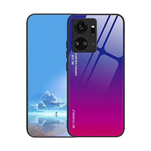 Uplai Cover Per Honor X7A, Ultra Sottile Morbido Tpu Silicone Antiurto Custodia Insieme A Colore Sfumato Vetro Temperato, Moda Colorato Caso.Blu Rosso