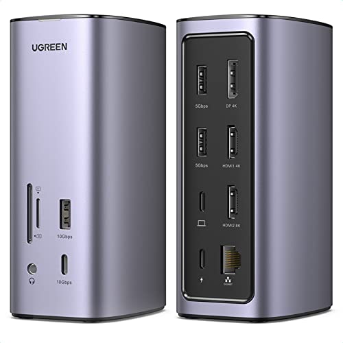 Ugreen Docking Station Usb C 13 In 1 Con Hdmi Dp 4K@60Hz (8K Max) Per Windows E Mac, Trasferimento Dati Usb C E Usb A 10 Gbps, Ricarica 100W, Ethernet