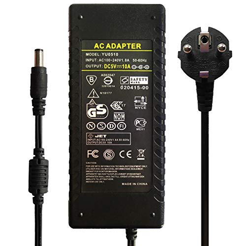 Tesfish 5V 10A Alimentatore 50W Adattatore Di Alimentazione 5,5Mm X 2,1Mm /2,5Mm Power Adapter Per Router Wlan, Striscia Led Ws2811 / Ws2812B