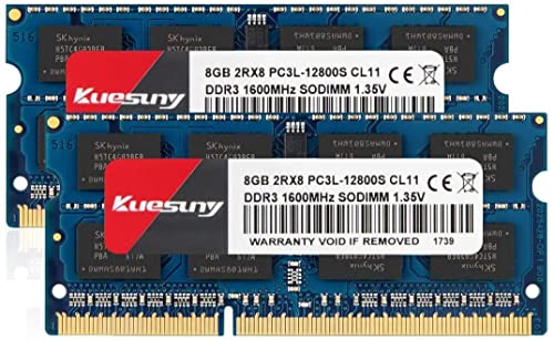 Kuesuny 16Gb Kit (2X8Gb) Ddr3L / Ddr3 1600Mhz Sodimm Ram Pc3L / Pc3-12800S Pc3L / Pc3-12800 1.35V / 1.5V Cl11 204 Pin 2Rx8 Dual Rank Non-Ecc Unbuffere