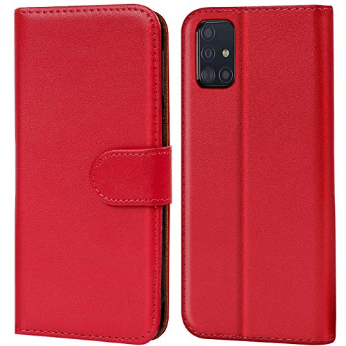 Verco Custodia Per Samsung A51, Case Per Samsung Galaxy A51 Cover Pu Pelle Portafoglio Protettiva, Rosso