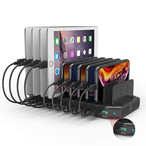 Alxum 10 Multipla Porte Stazione Di Ricarica 60W Con Quick Charge Qc3.0, Caricabatteria Multiplo Usb Caricatore Multiplo Smartphone Con Divisori Stacc