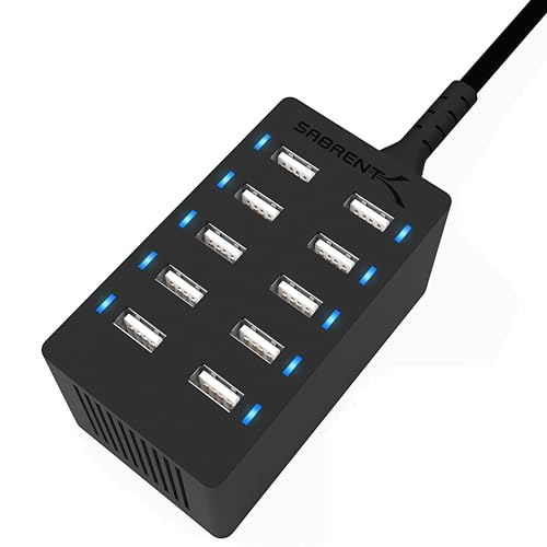 Sabrent Ciabatta Multipresa, Caricatore Portatile Usb Multiplo, Stazione Di Ricarica Usb A 10 Porte 60W Con Alimentatore, Per Macbook, Laptop, Iphone,