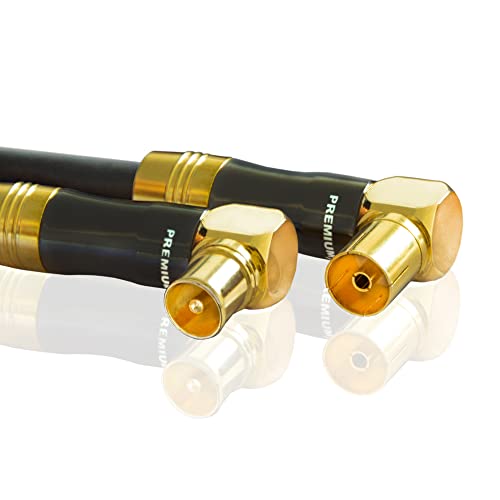 Premiumx Gold-Line Cavo Antenna Da 2M - Cavo Coassiale In Rame Ad Alta Efficienza Con Connettori Iec Flessibili A 90°, 135Db, Compatibile Con Tv 4K Uh