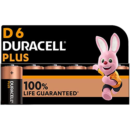 Duracell Batterie Plus D (Pacco Da 6) - Alcalina 1.5V - Fino Al 100% Di Extra Durata - Affidabilità Per I Dispositivi A Uso Quotidiano - 0% Plastica N