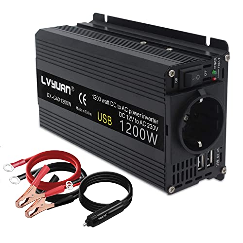 Yinleader Power Inverter 600W /1200W 12V 220V, Power Inverter Dc 12V Ac 230V Invertitore Di Corrente Con 2 Porte Usb 2.4A, Trasformatore Per Auto Camp