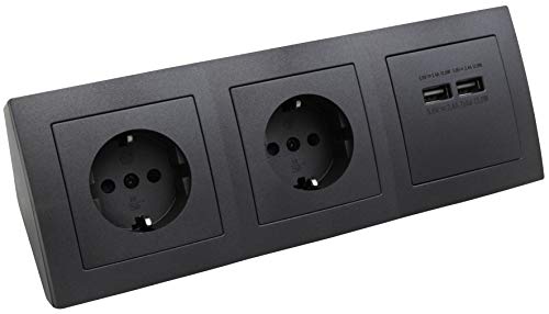 Mc Power - Ciabatta Multipla | Flair | 2 Prese Con Contatto Di Protezione + 2 Prese Usb, Cavo Da 15 Cm, 250 V/16 A, Struttura, Antracite Opaco