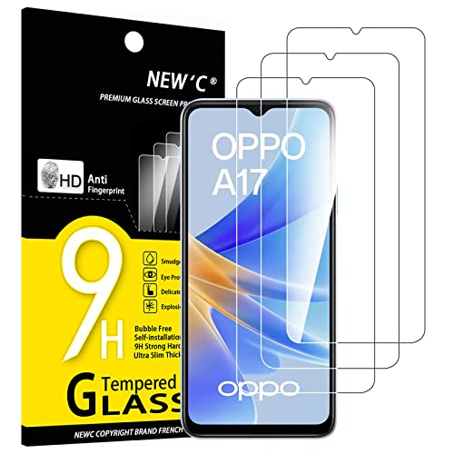 New'C 3 Pezzi, Vetro Temperato Per Oppo A17, Pellicola Prottetiva Anti Graffio, Anti-Impronte, Senza Bolle, Durezza 9H, 0,33Mm Ultra Trasparente, Ultr